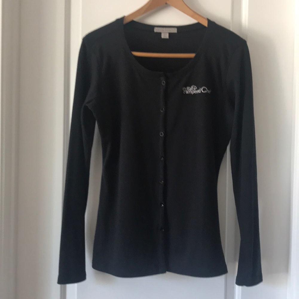 Black Cardigan Sweater with a Pampered Chef logo